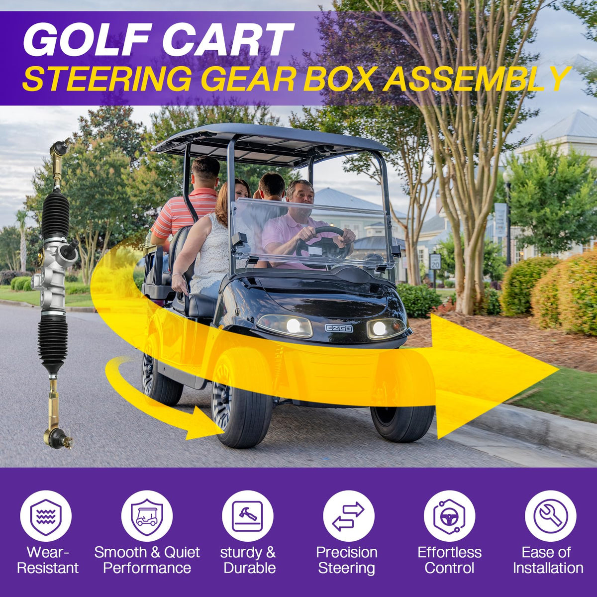 OMEIPMEO EZGO RXV steering rack system enables precise maneuvering.