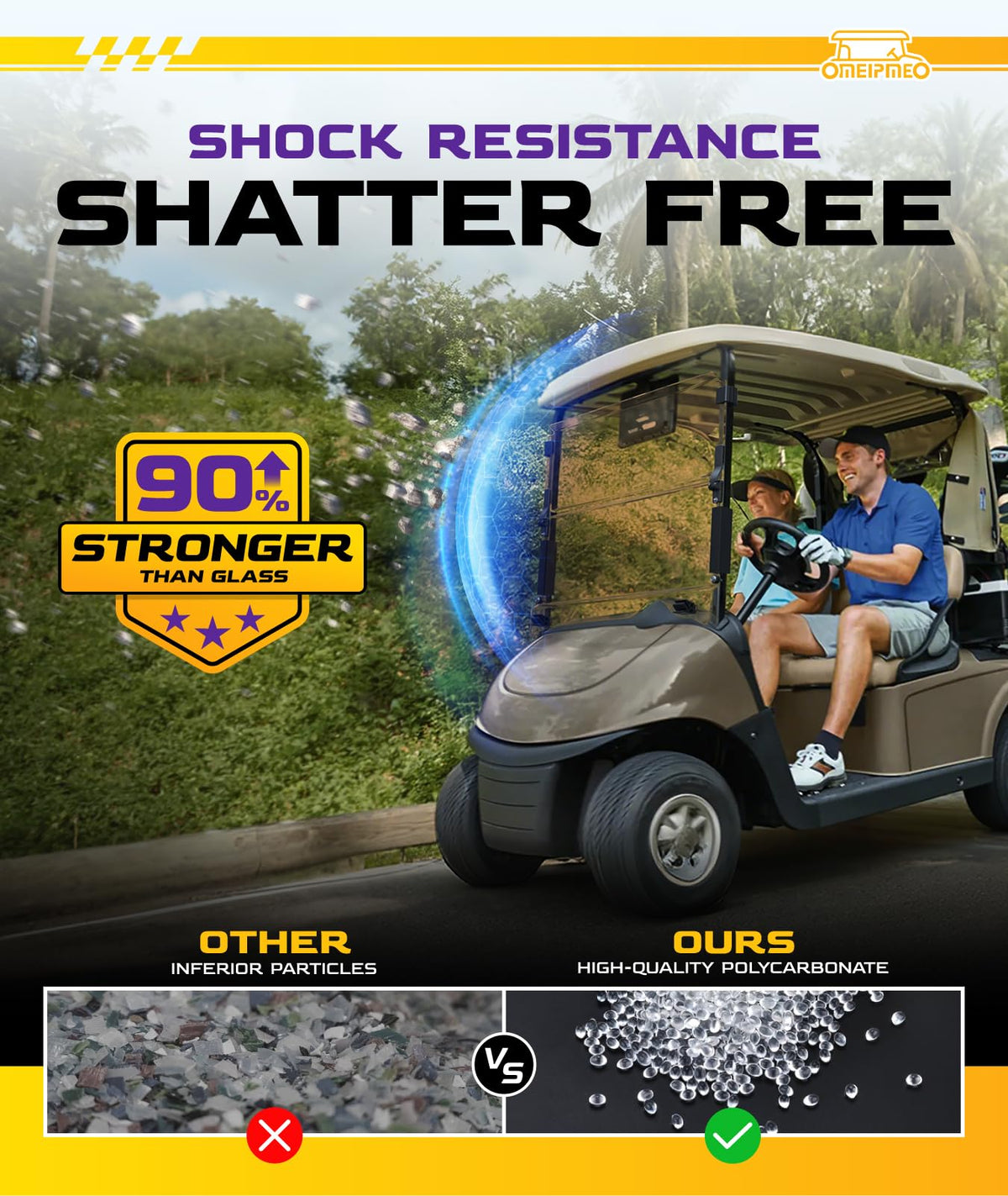 OMEIPMEO EZGO RXV windshield provides anti-UV protection and glare reduction