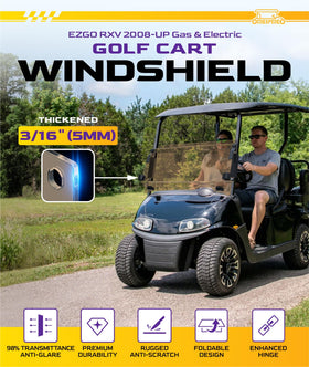 OMEIPMEO EZGO RXV windshield with heavy hinges withstands rough weather conditions
