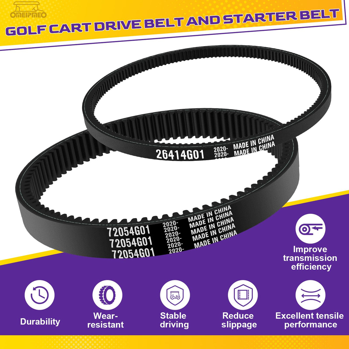 OMEIPMEO EZGO TXT belt kit front view shows full replacement set.