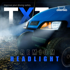 OMEIPMEO EZGO TXT LED headlight kit night beam shot highlighting bright 120-degree illumination.