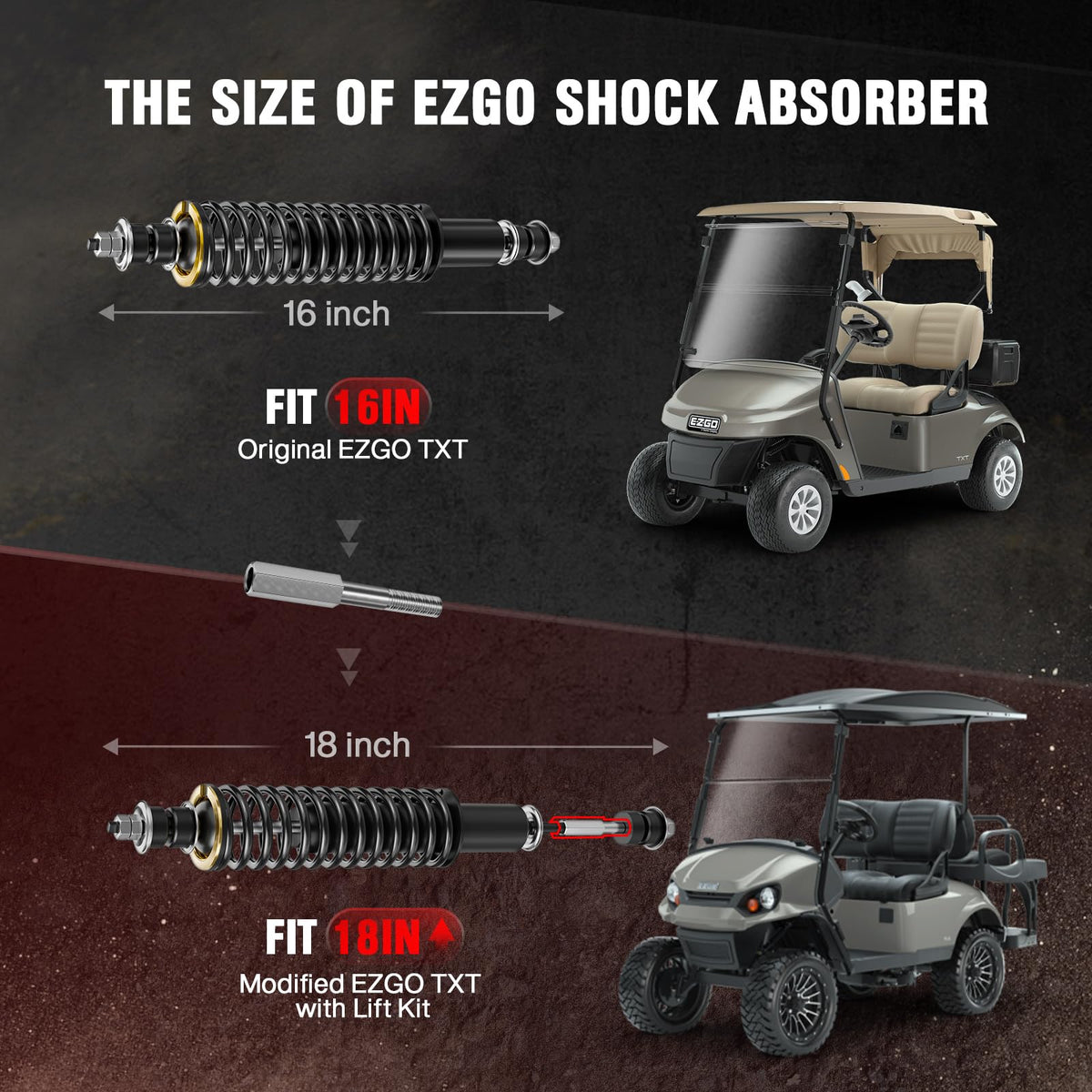 All bushings included for quick, bolt-on installation on EZGO TXT