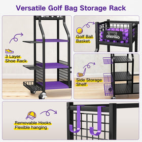 OMEIPMEO golf bag storage rack assembly guide for quick setup.