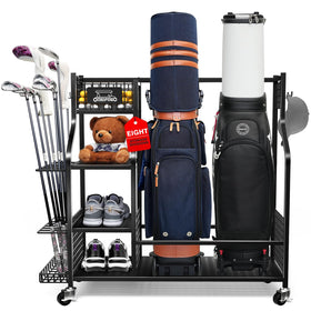 OMEIPMEO golf bag storage stand with wheels for easy garage organization