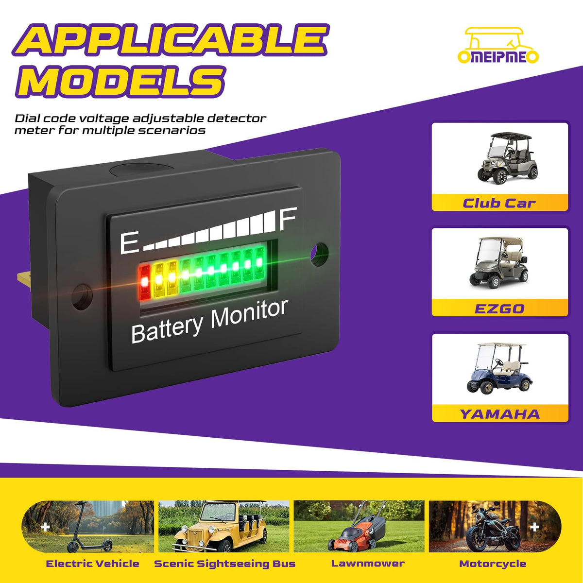 OMEIPMEO golf cart battery meter compatible with Club Car EZGO Yamaha.