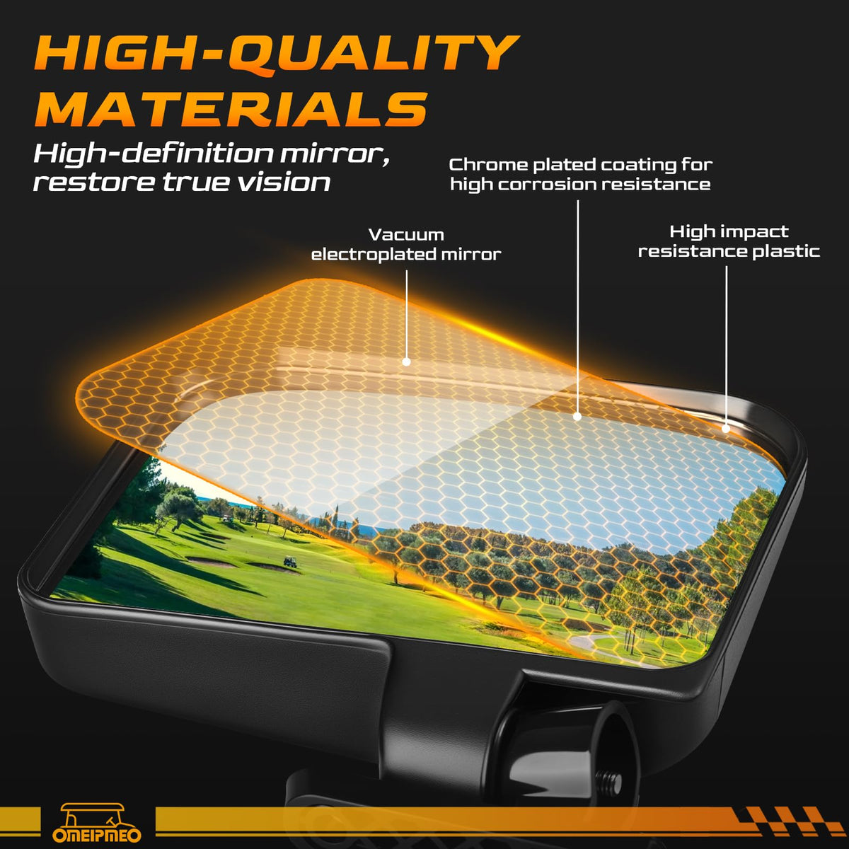 OMEIPMEO ABS shell mirror resists impact, rust, and fading for long-lasting use