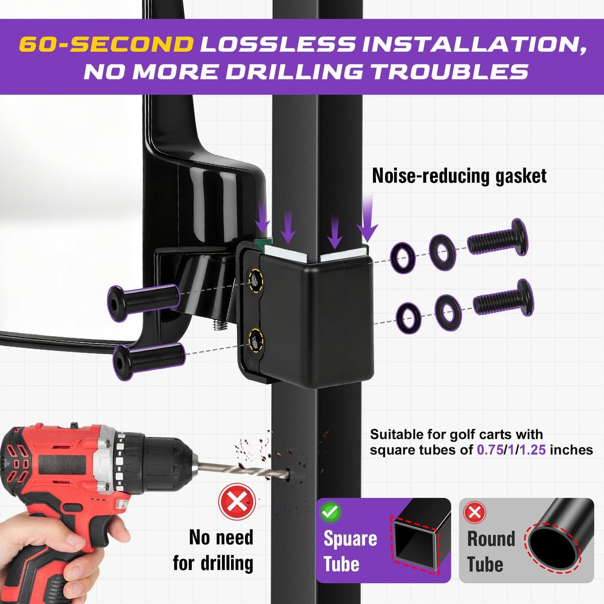 OMEIPMEO no-drilling installation with included hardware for quick setup.