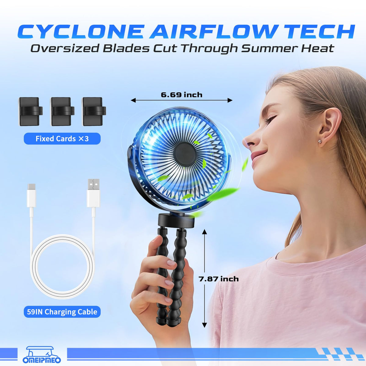 OMEIPMEO portable clip-on fan for golf carts and strollers