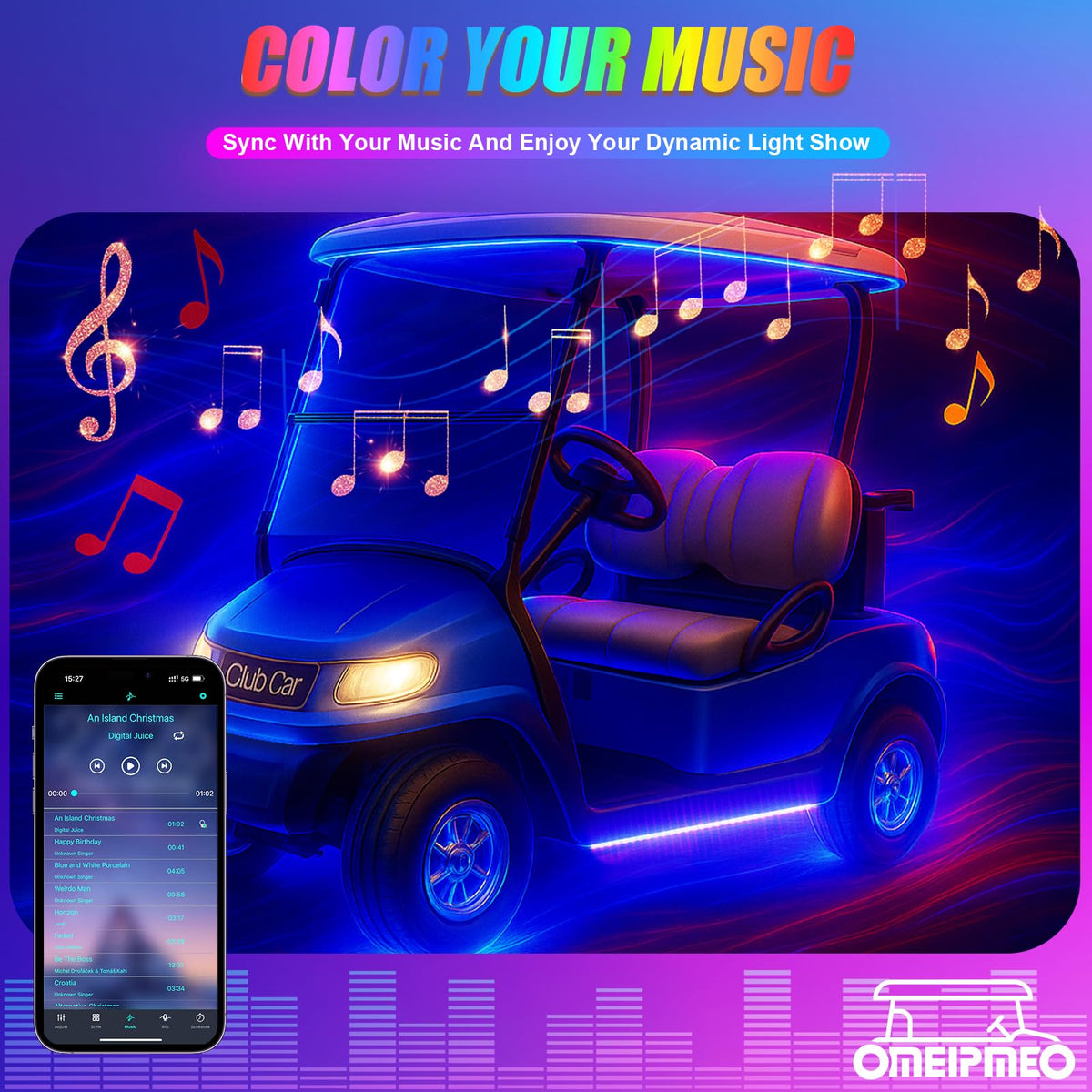 OMEIPMEO underbody light strip with app control for personalized scenes.