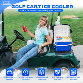 OMEIPMEO cooler mounting bracket kit attached to golf cart