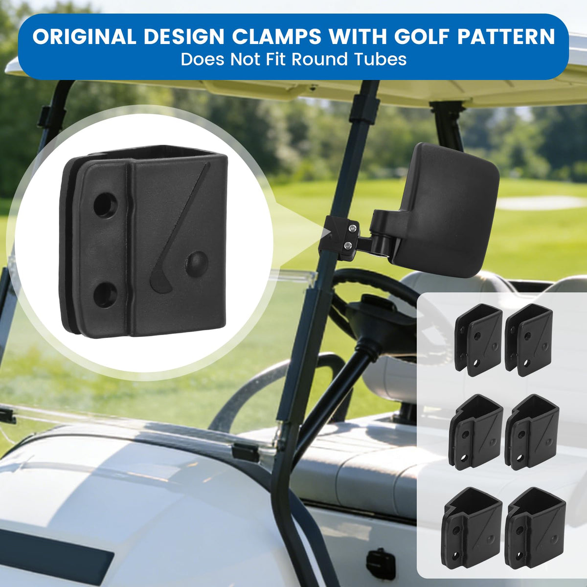 Omgro mirrors show 180-degree adjustment for expanded blind-spot coverage.
