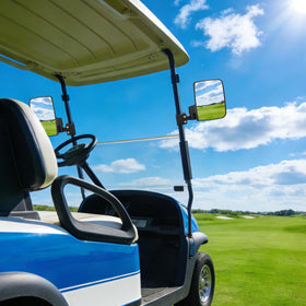 Omgro folding mirrors fit EZGO, Club Car, and Yamaha carts across many models.