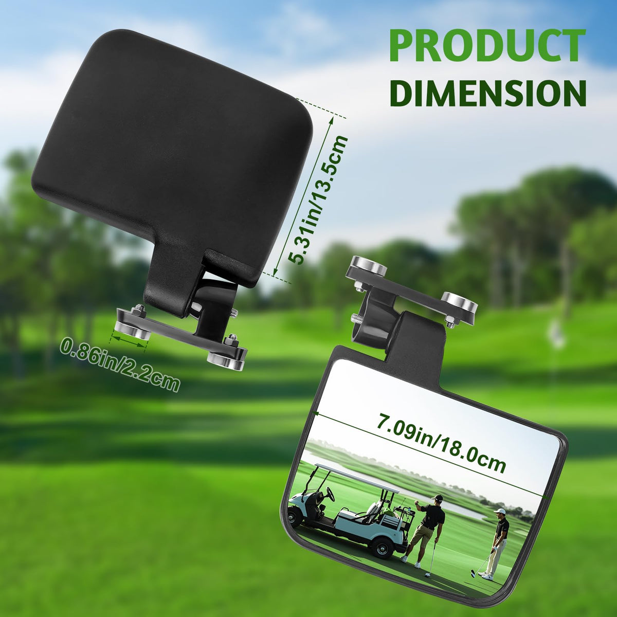 Omgro magnetic side mirror for Club Car with a wide viewing angle.