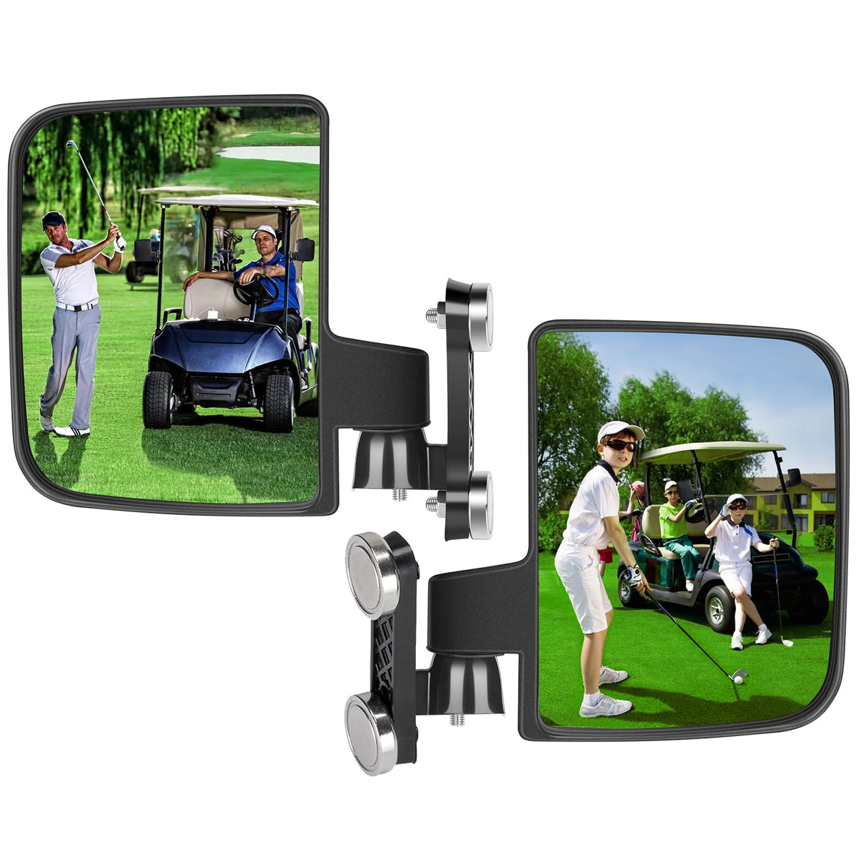 Omgro magnetic side mirror for EZGO with secure mounting for better rear visibility.