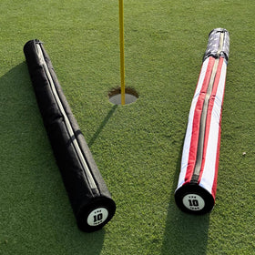 On-course action with seven cans inside Ten Iron sleeve during play.