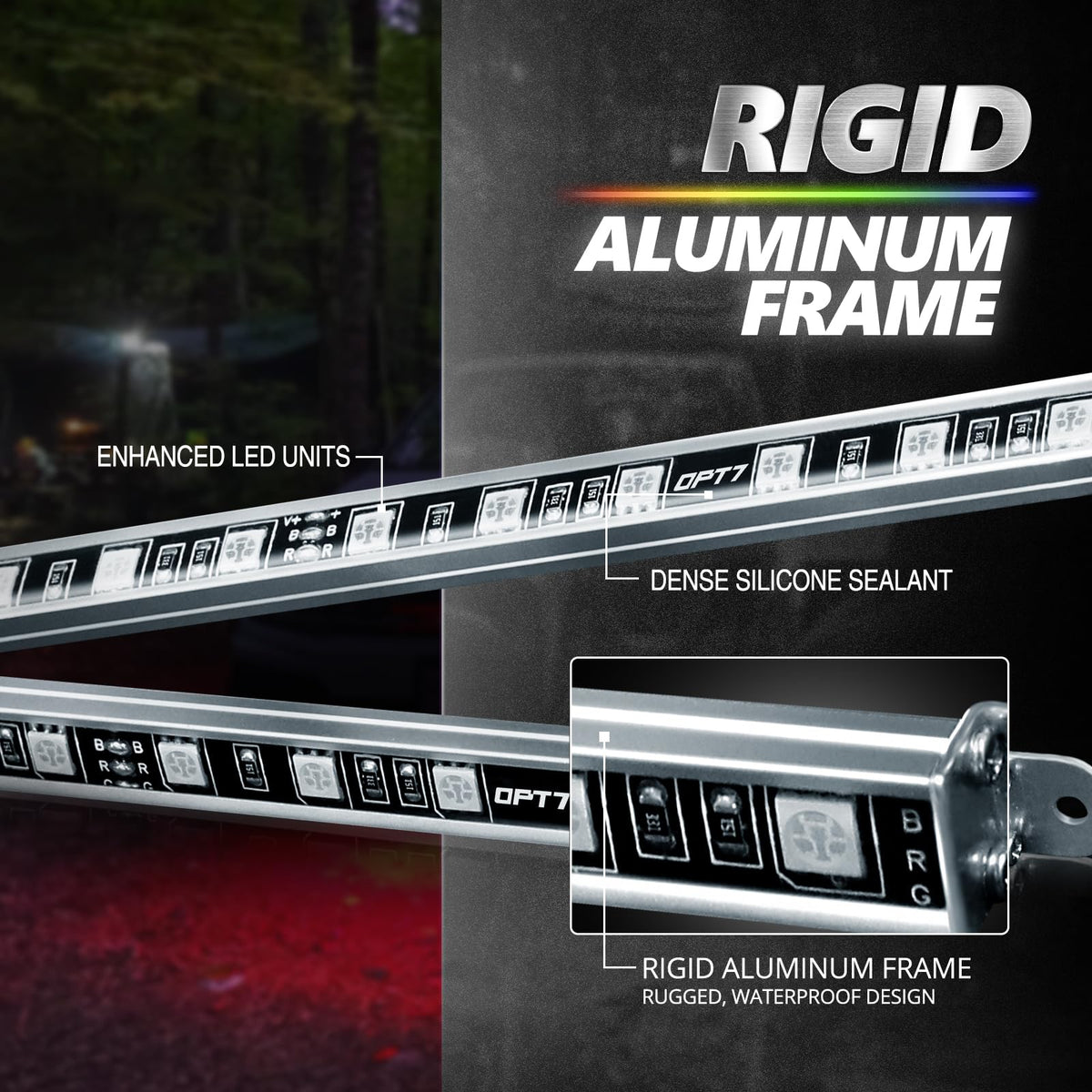 OPT7 Aura Pro 24in LED bars rear view enhances ambient glow.