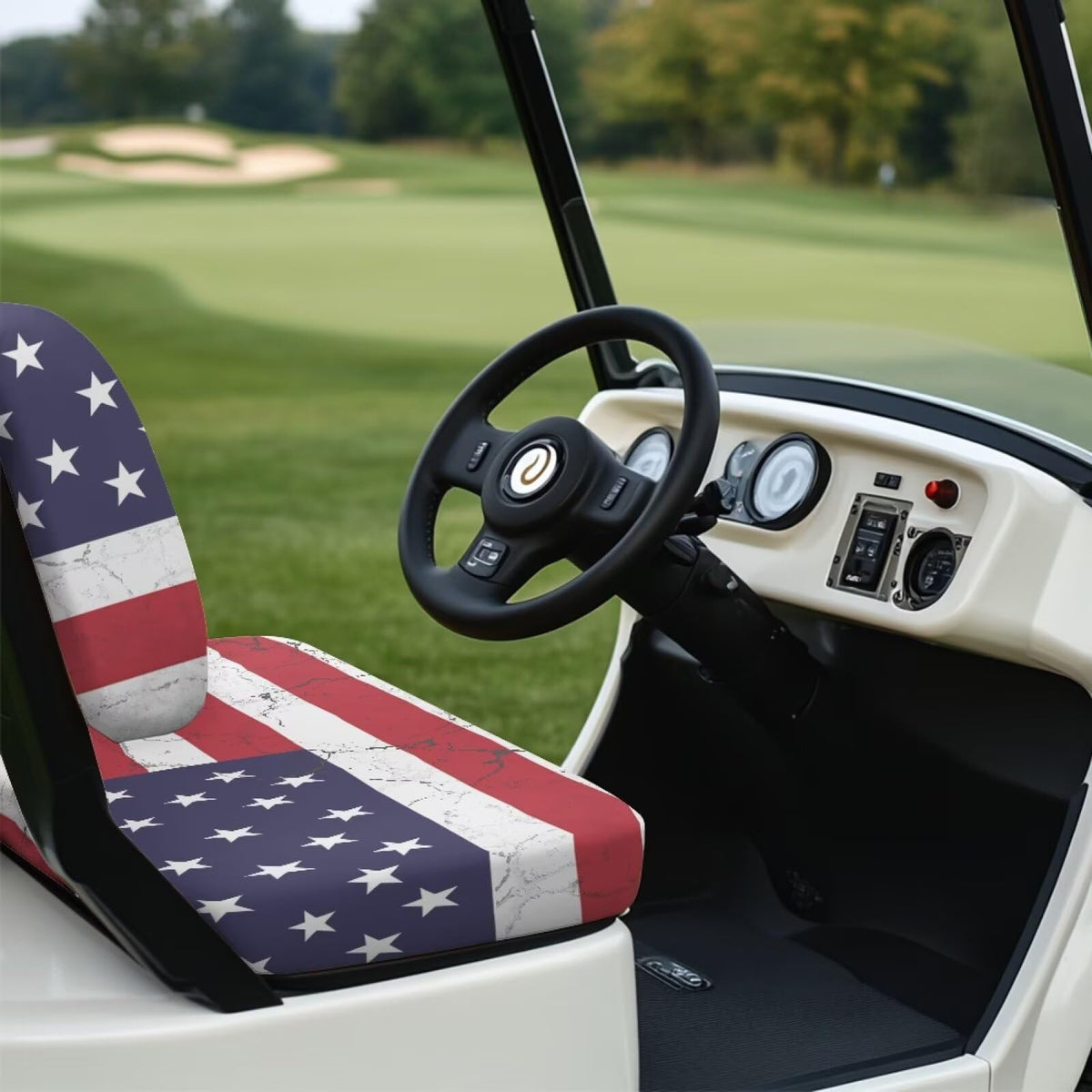 Oramclsy all-weather golf cart seat cover keeps seats comfortable year-round.