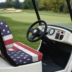 Oramclsy all-weather golf cart seat cover keeps seats comfortable year-round.