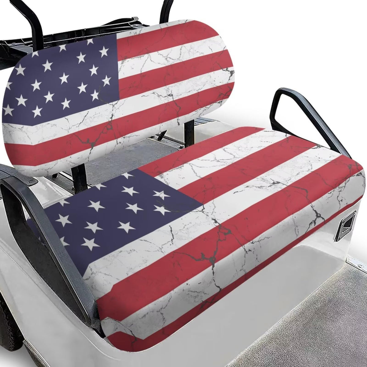 Oramclsy American flag golf cart seat cover with elastic fit stays secure.