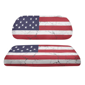 Oramclsy rear seat cover with American flag print protects seats.