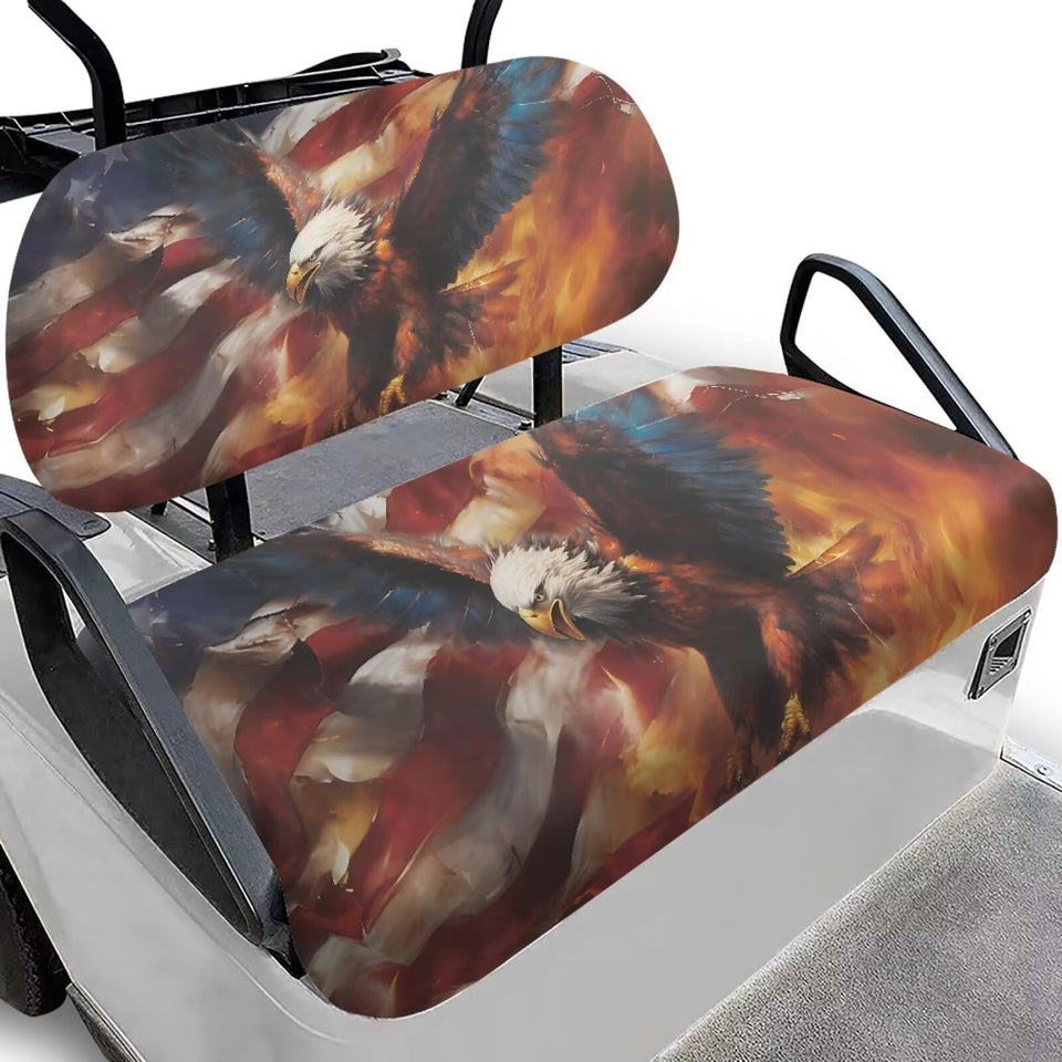 Oramclsy American Flag seat cover front view with secure fit for golf carts.