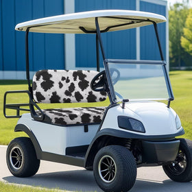 Oramclsy cow-pattern front seat cover protects against spills and wear while upgrading your cart look