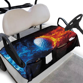 Oramclsy Flame golf cart seat cover, front view showing fit and style.