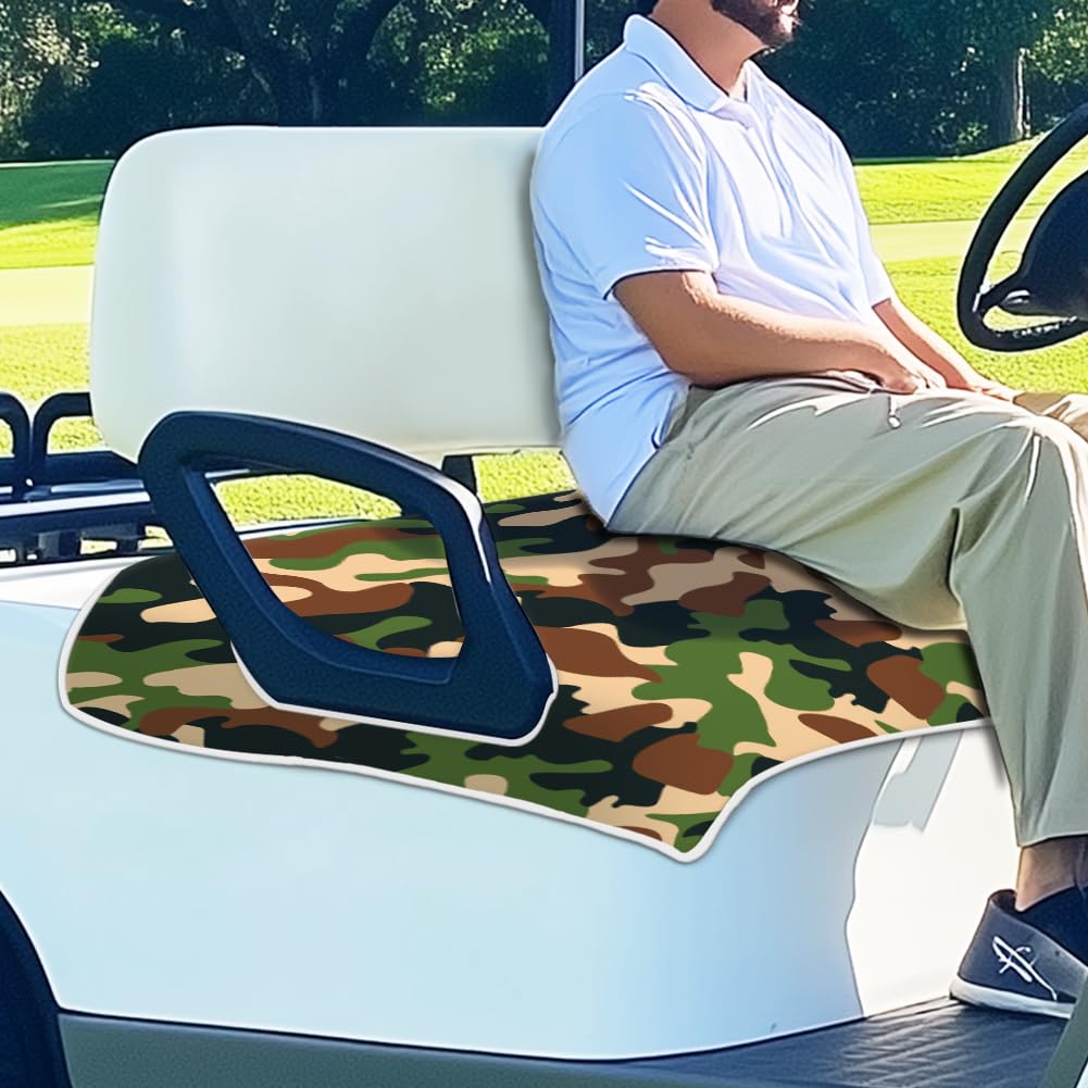Universal-fit ORIGACH seat cover over double-seat cart with armrests.