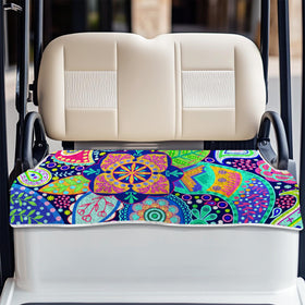 ORIGACH colorful mandala golf cart seat cover on a cart seat for a bright, protective touch