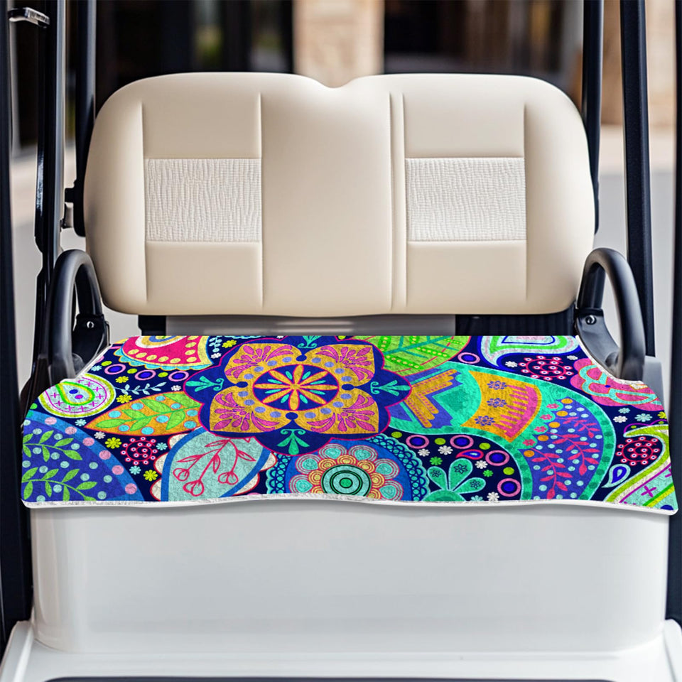 ORIGACH colorful mandala golf cart seat cover on a cart seat for a bright, protective touch