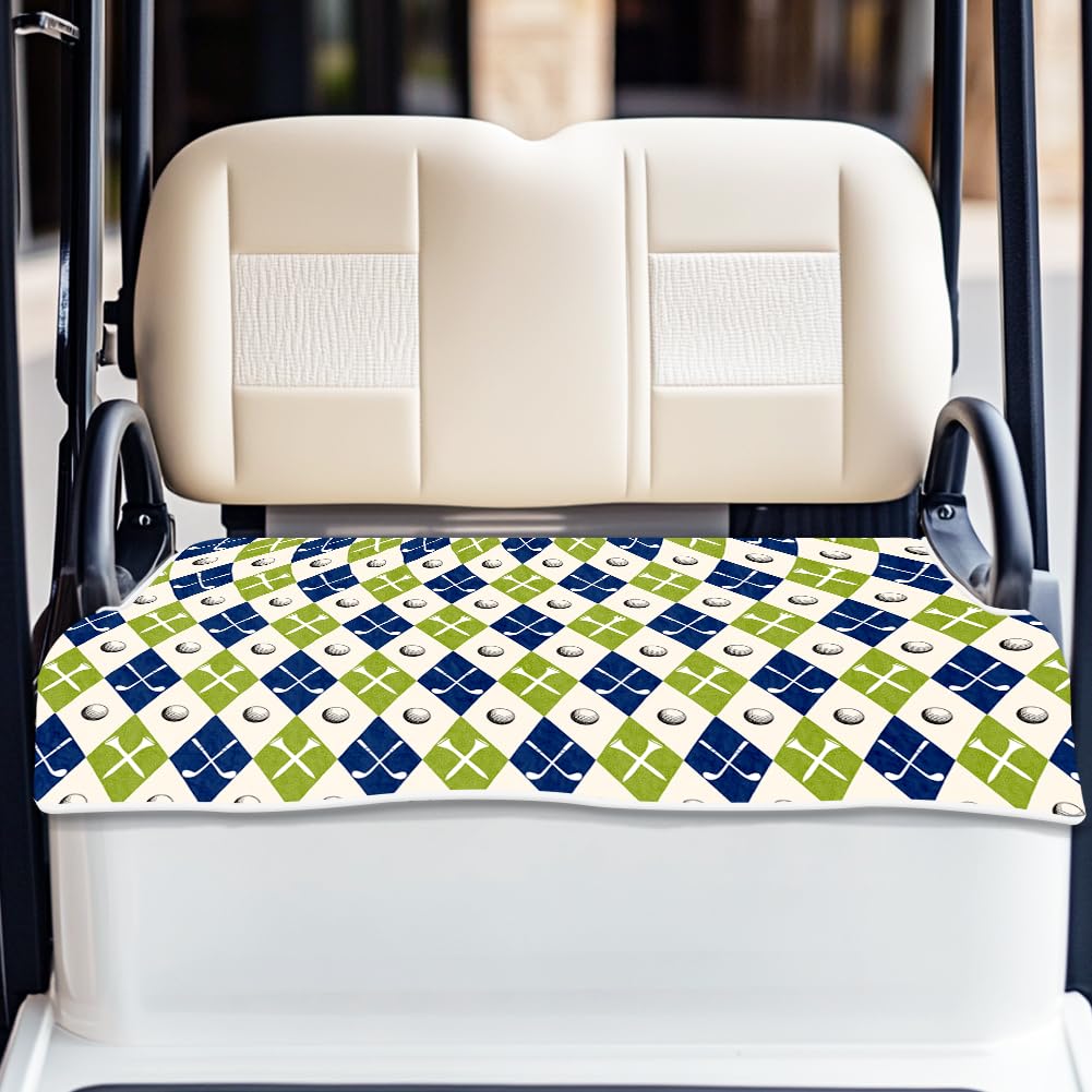 Origach golf cart seat cover in green plaid for two-seat carts keeps seats cool.