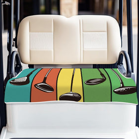 ORIGACH retro golf club pattern seat cover on a 2-seat cart enhances style and comfort.