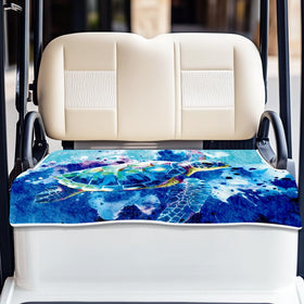 ORIGACH sea turtle seat cover on golf cart offers cooling comfort for two-seat carts