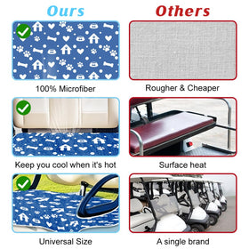 ORIGACH blue seat cover protects upholstery from sun and wear.