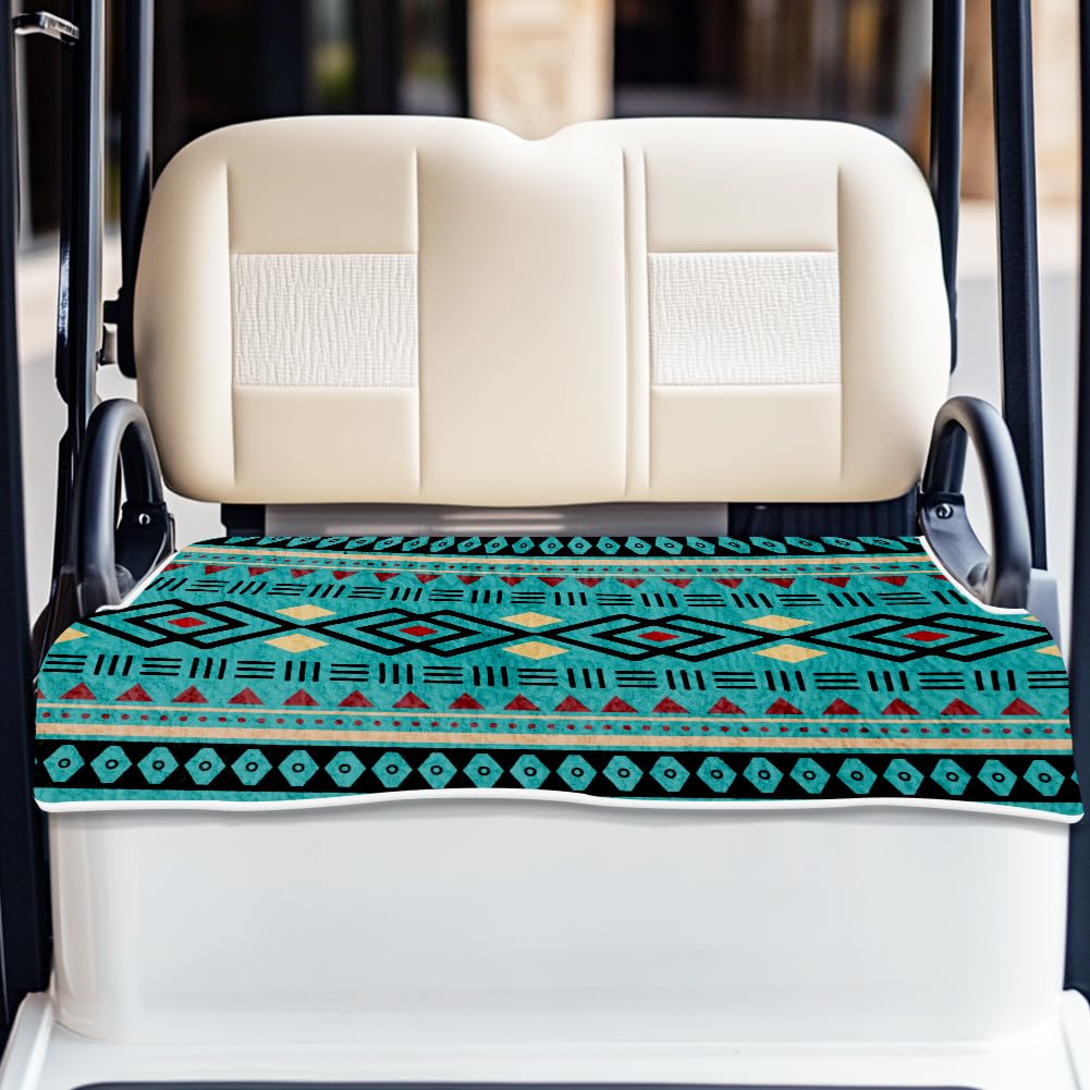 ORIGACH universal-fit teal aztec seat cover for two-seat golf carts with stylish protection.