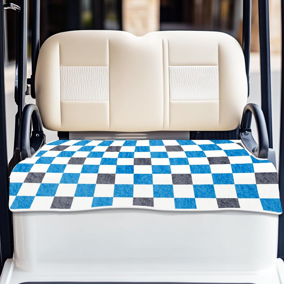 ORIGACH plaid pattern seat cover on golf cart enhances style and comfort.