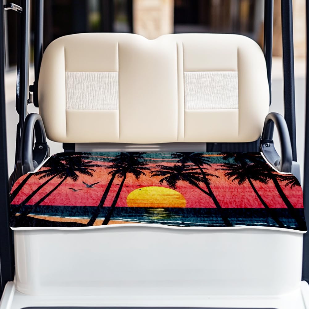 ORIGACH universal golf cart seat covers featuring coconut trees at sunset for stylish protection