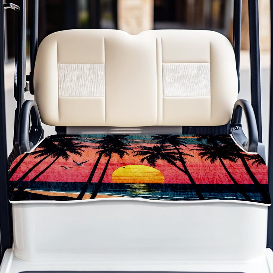ORIGACH universal golf cart seat covers featuring coconut trees at sunset for stylish protection
