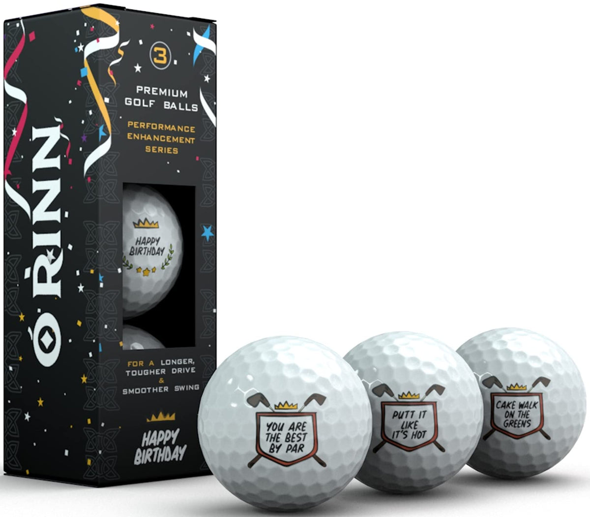 O'RINN Happy Birthday golf balls pack ready for gifting and playing.