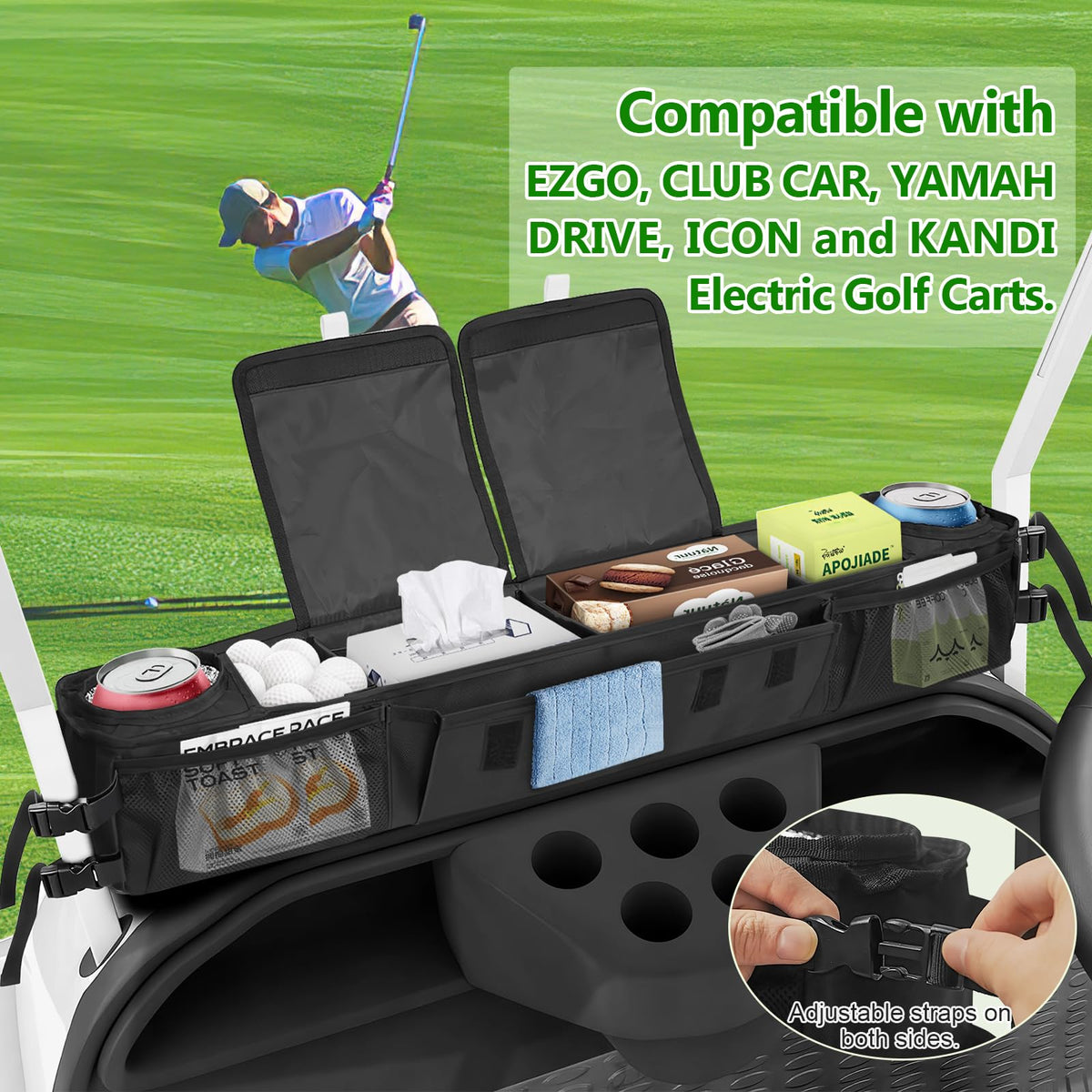 ORKELS Two insulated cup holders keep beverages within reach mid-round.