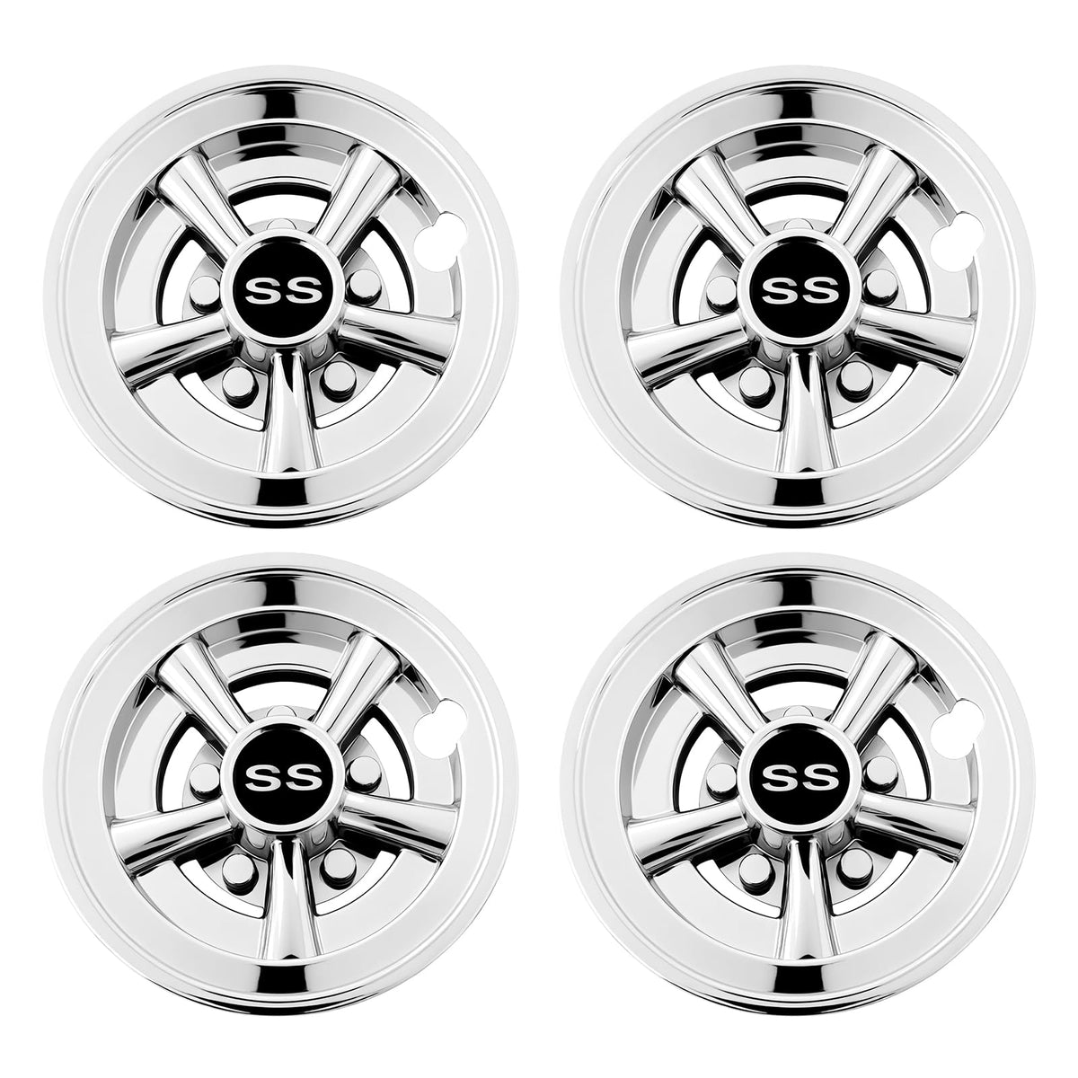 Durable chrome hubcaps stay secure during travel on the cart