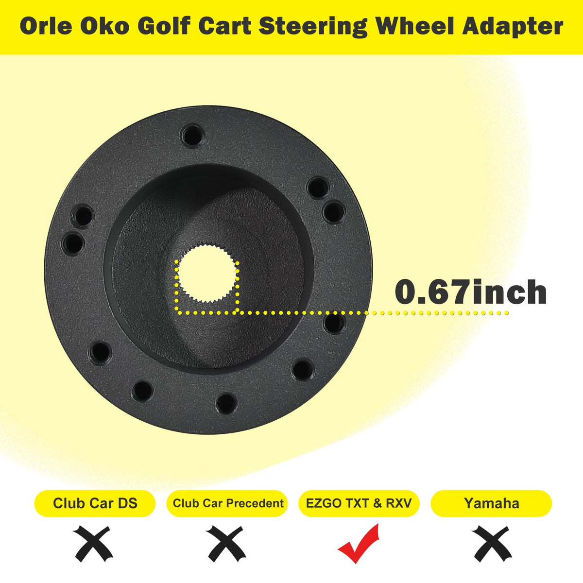 Adapter supports 5- and 6-hole steering wheels for EZGO models.