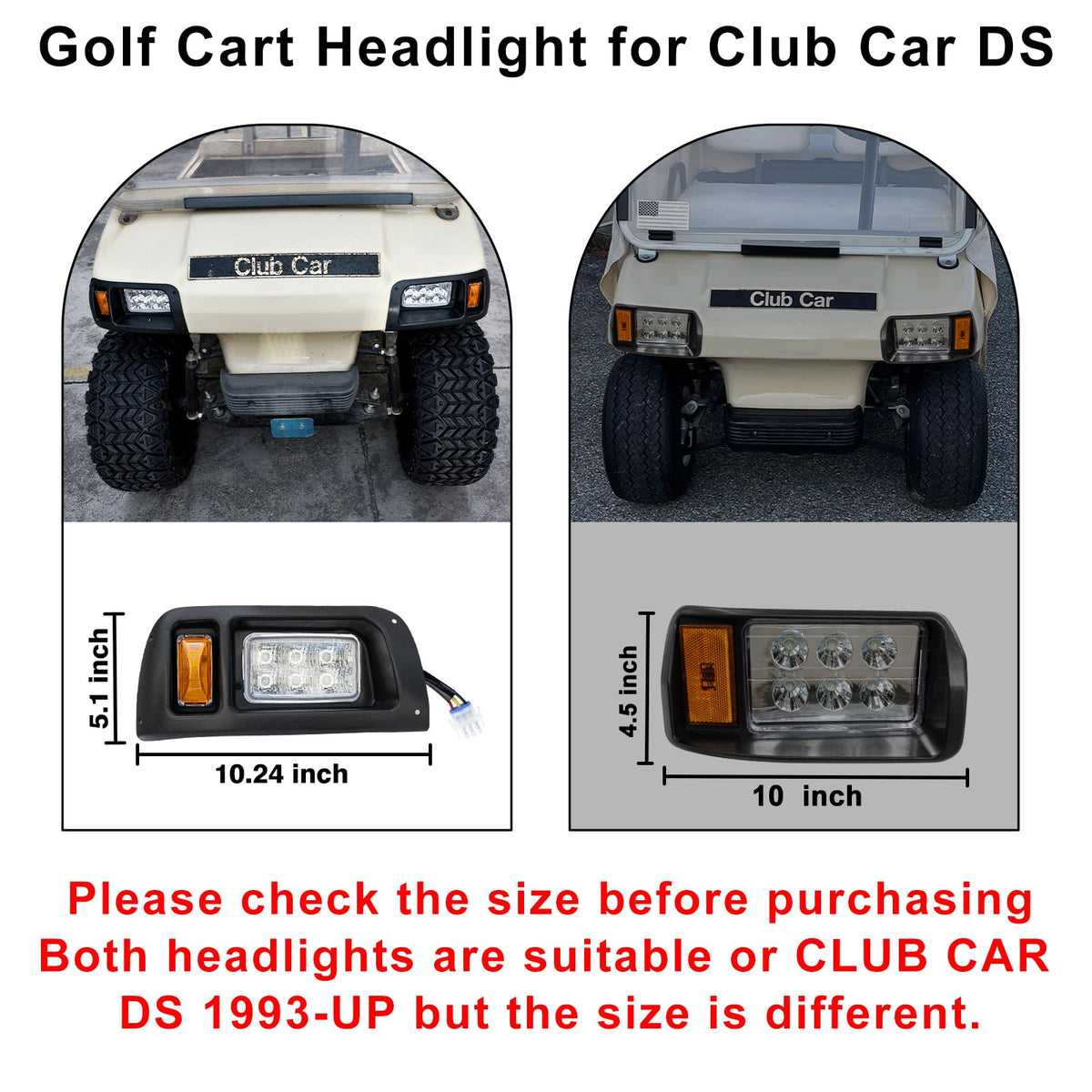 Orle Oko DS right headlight for Club Car DS, bright roadside illumination.