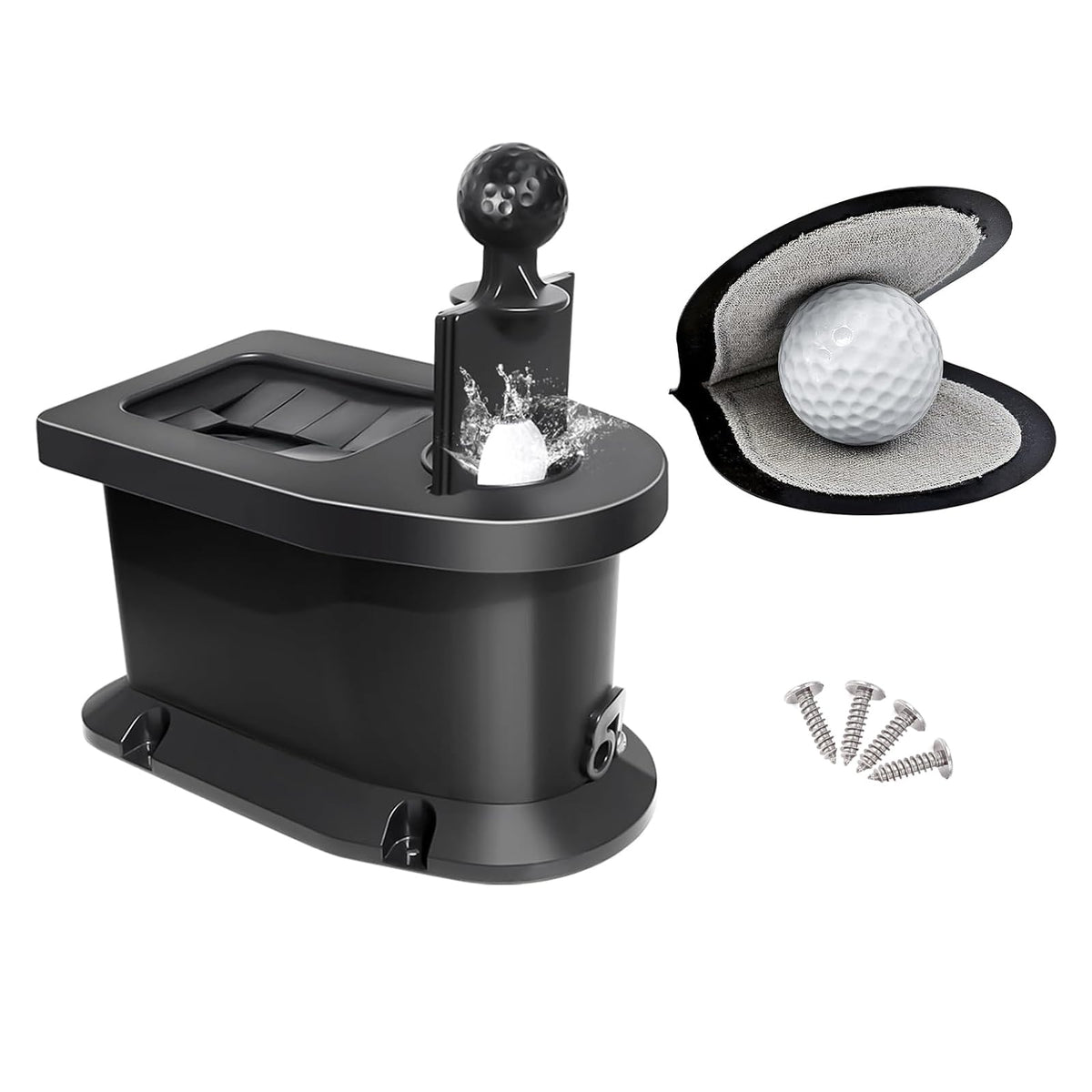 Orle Oko golf ball washer mounted on cart for quick on-course cleaning