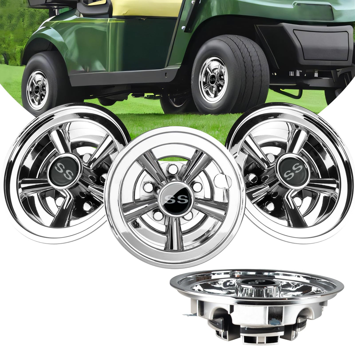 Orle Oko chrome wheel cover set of four on 8-inch wheels for vintage look
