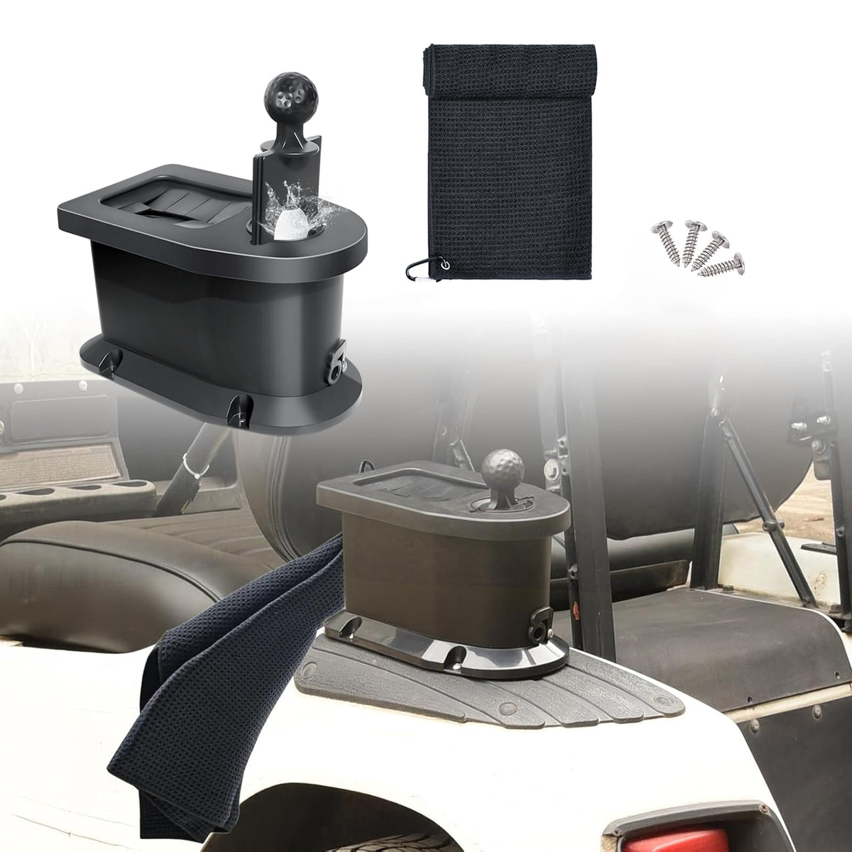 Orle Oko golf cart ball washer mounted on cart for quick cleaning