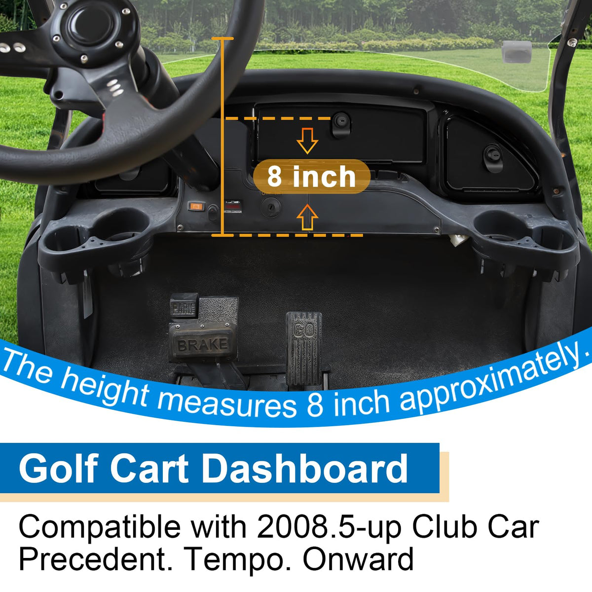 Orle Oko golf cart dash cover three-door design for organized cabin storage.