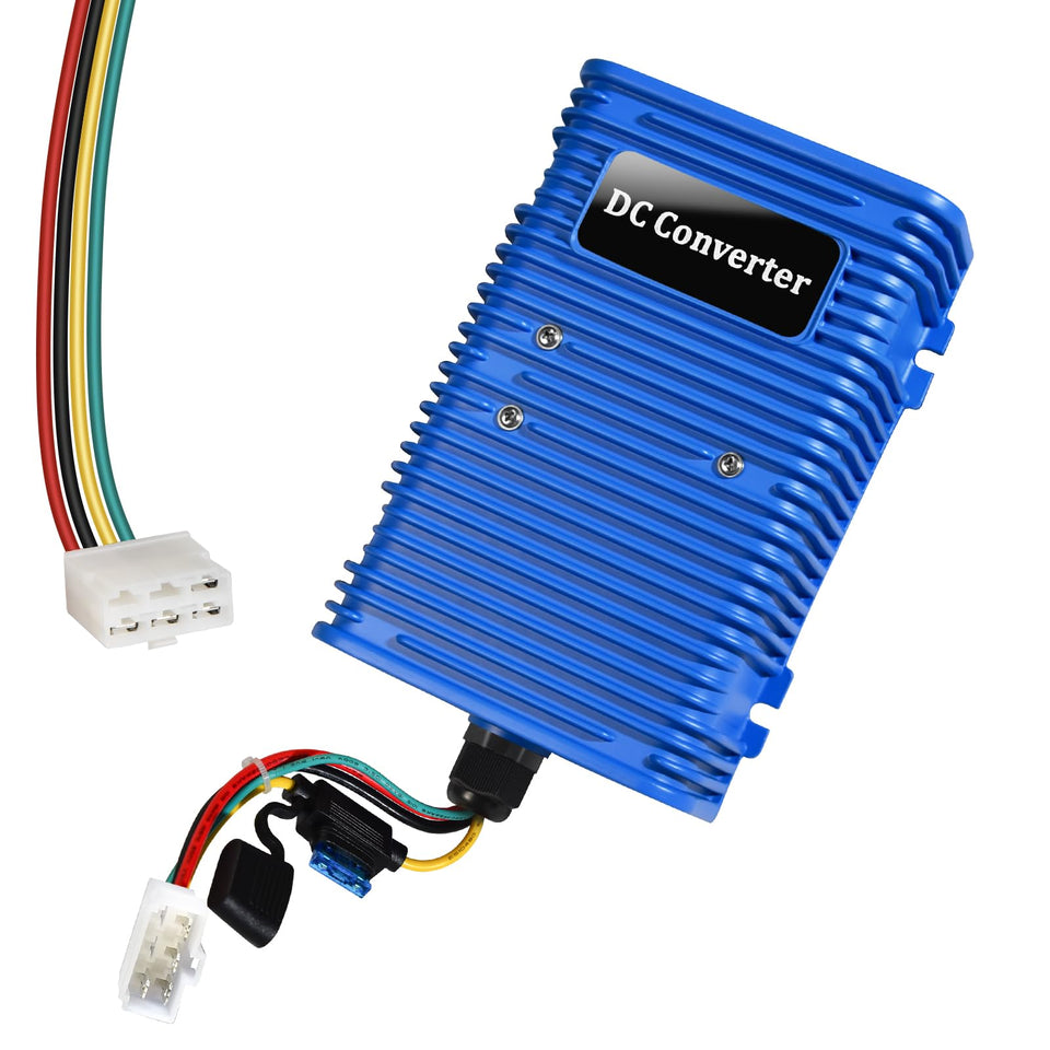 Orle Oko golf cart voltage reducer front view, for reliable 12V power from 36V/48V systems.