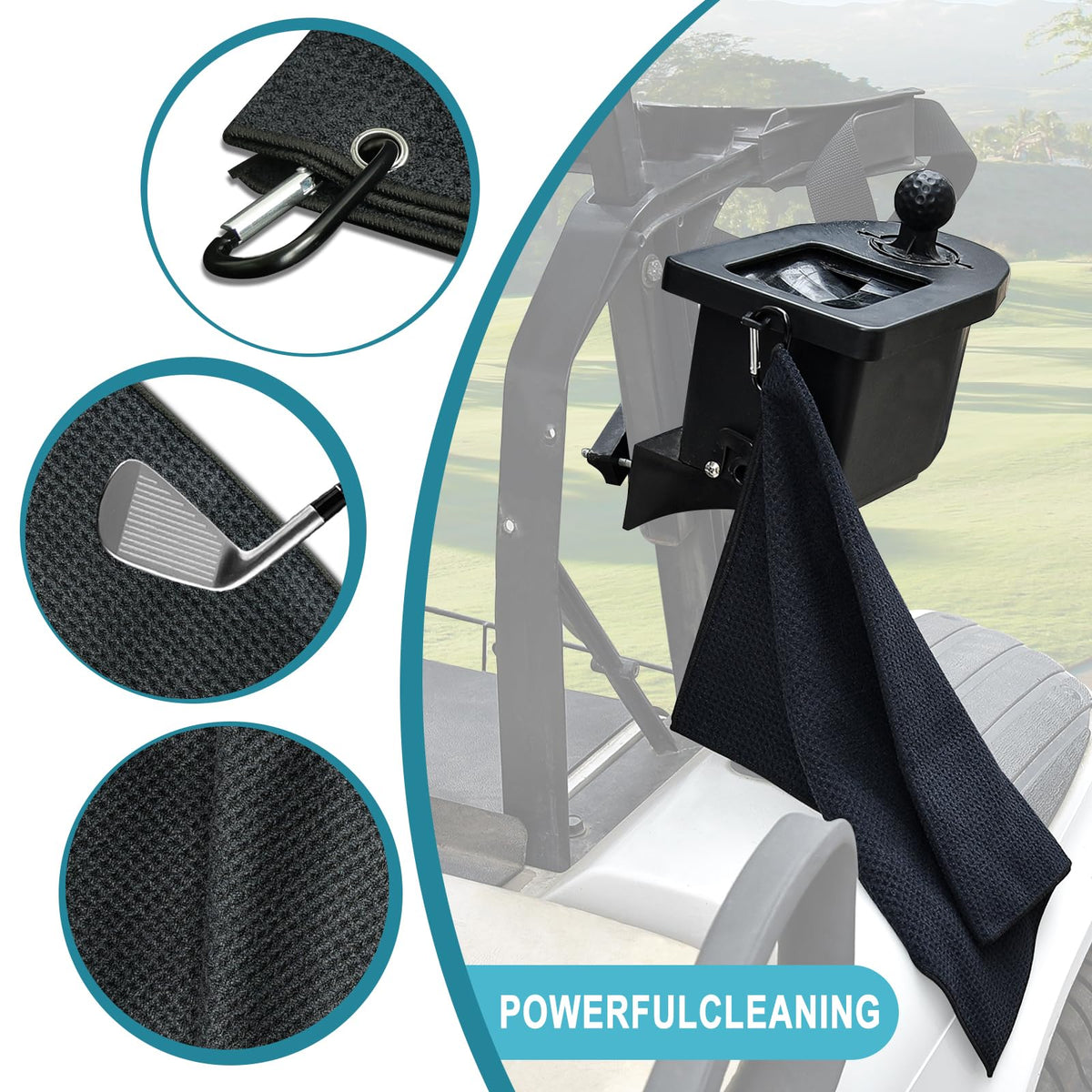 Orle Oko golf towel included helps dry balls and clubs
