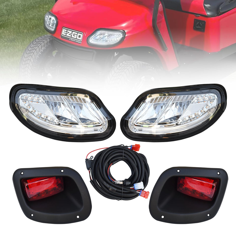 Orle Oko LED head light front-left for EZGO Freedom improves nighttime visibility.